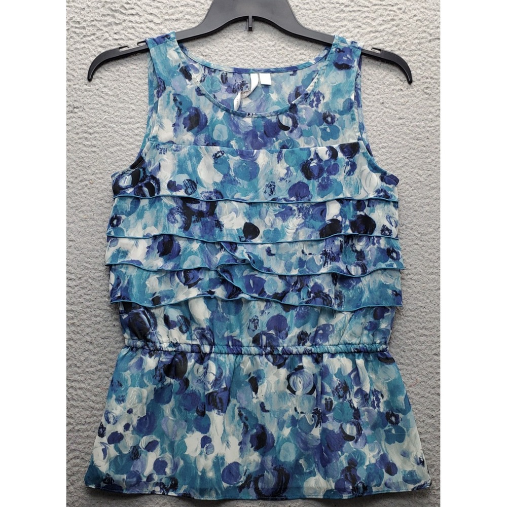 LC Lauren Conrad Tank Top Womens Small Multi Tie Dye Lined Ruffle Wide Strap